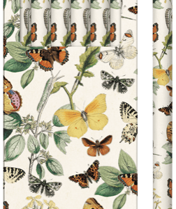Caja de seis lápices con estampado floral y de mariposas en el empaque y los lápices.