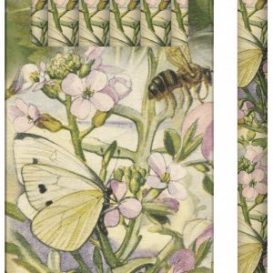 Un juego de seis lápices con ilustraciones de mariposas, abejas y flores. El paquete dice "Lápices 6 uds.