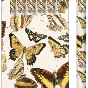 Paquete de seis lápices con diseños de mariposas en una caja a juego con estampado de mariposas.