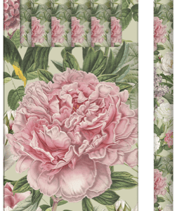 Estuche de lápices con estampado floral de seis piezas. Cada lápiz presenta flores rosas y violetas con hojas verdes sobre un fondo claro. El empaque hace juego con el diseño del lápiz.